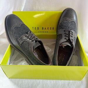 Ted Baker Gray Brogue Wingtip Lace-Up Oxfords